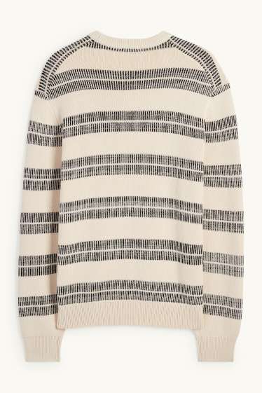 Hommes - Pull - à rayures - beige