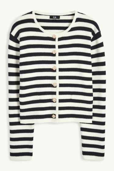Femei - Cardigan tricotat - reiat - cu dungi - alb / negru