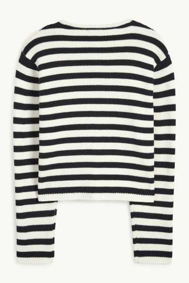Femei - Cardigan tricotat - reiat - cu dungi - alb / negru