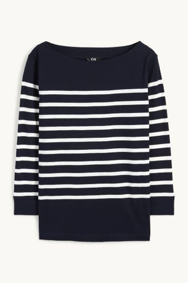 Damen - Basic-Langarmshirt - gestreift - dunkelblau
