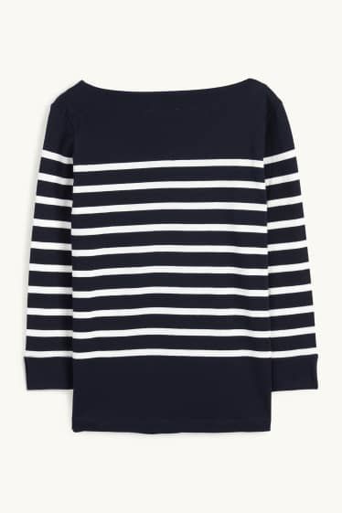 Damen - Basic-Langarmshirt - gestreift - dunkelblau