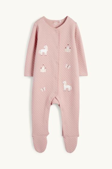 Baby Girls - Unicorn, castle and butterfly - baby sleepsuit - rose