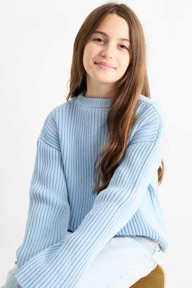 Children Girls - Jumper - ribbed - blue