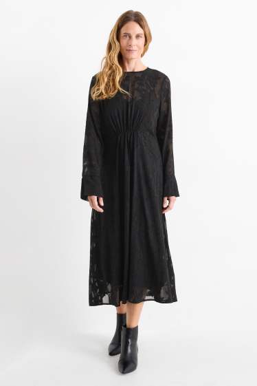 Femmes - Robe de gaze - à fleurs - noir