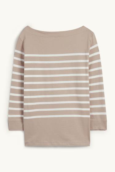 Dames - Basic longsleeve - gestreept - licht beige