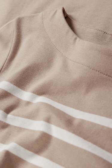 Dames - Basic longsleeve - gestreept - licht beige