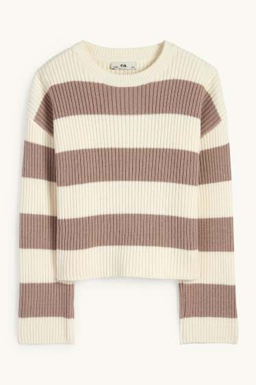 Kinder Mädchen - Pullover - gerippt - gestreift - cremeweiß