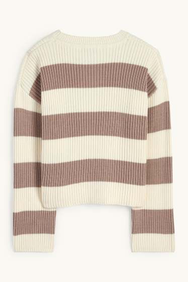 Kinder Mädchen - Pullover - gerippt - gestreift - cremeweiß