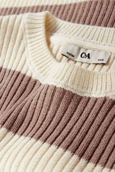 Kinder Mädchen - Pullover - gerippt - gestreift - cremeweiß