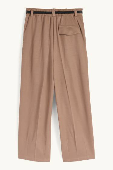 Damen - Stoffhose mit Gürtel - High Waist - Wide Leg - hellbraun
