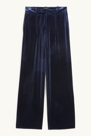 Women - Velvet business trousers - high waist - wide leg - dark blue