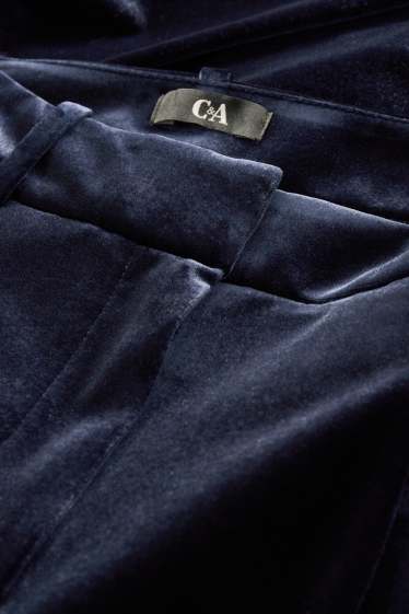 Women - Velvet business trousers - high waist - wide leg - dark blue
