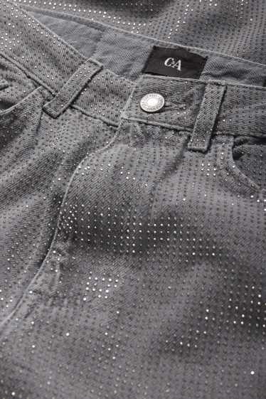 Dona - Loose fit jeans amb pedres d’estràs - high waist - gris