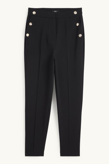 Dámské - Plátěné kalhoty - high waist - tapered fit - černá