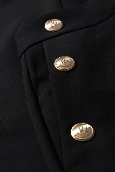 Dámské - Plátěné kalhoty - high waist - tapered fit - černá