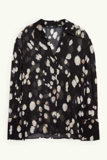 Damen - Bluse - gepunktet - schwarz