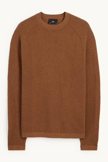 Pánské - Svetr - strukturovaný - tmavohnědá