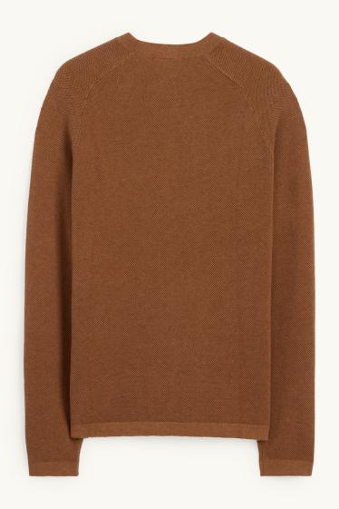 Pánské - Svetr - strukturovaný - tmavohnědá