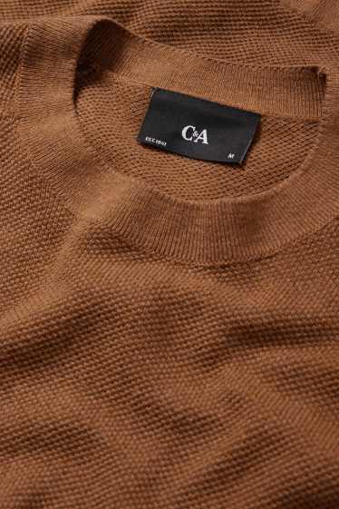 Pánské - Svetr - strukturovaný - tmavohnědá