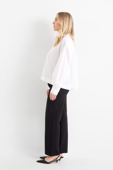 Femei - Pantaloni din jerseu cu ștrasuri - talie înaltă - straight fit - negru