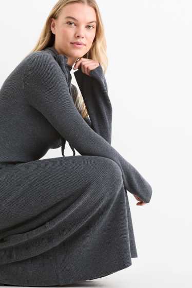 Women - Knitted dress with knot detail - ribbed - dark gray