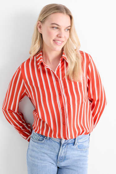 Women - Blouse - striped - dark orange