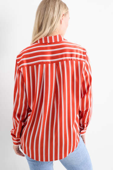 Women - Blouse - striped - dark orange