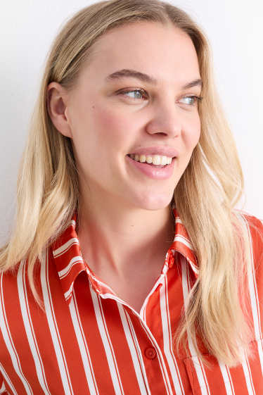 Women - Blouse - striped - dark orange