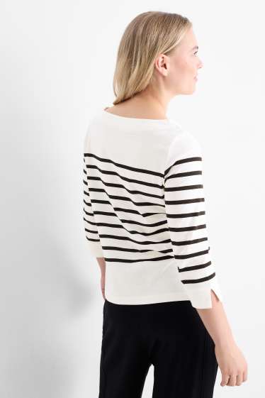 Women - Basic long sleeve top - striped - black / white