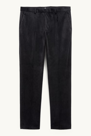 Pánské - Sametové oblekové kalhoty - regular fit - černá
