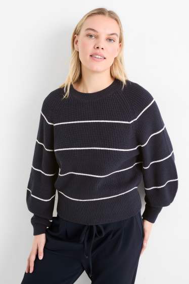 Mujer - Jersey - de canalé - de rayas - azul oscuro