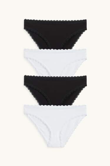 Donna - Confezione da 4 - slip - nero / bianco