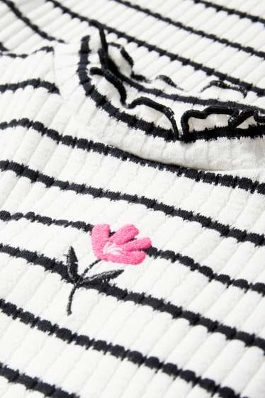 Copii - Fete - Floare - bluză cu guler rulat - reiat - cu dungi - alb / negru