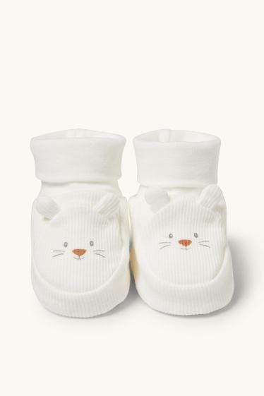 Unisex - Little mouse - baby booties - ribbed - cremewhite