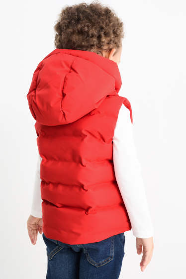 Enfants garçons - Doudoune sans manches à capuche - finition déperlante - rouge