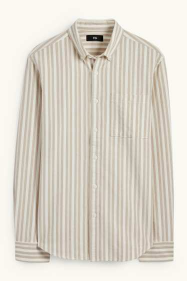 Hommes - Chemise - regular fit - col button-down - à rayures - beige