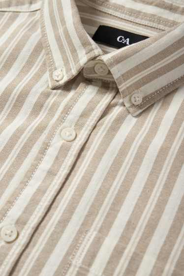Hommes - Chemise - regular fit - col button-down - à rayures - beige
