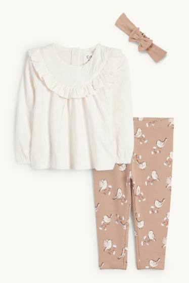 Baby Mädchen - Vögelchen - Baby-Outfit - 3 teilig - cremeweiss
