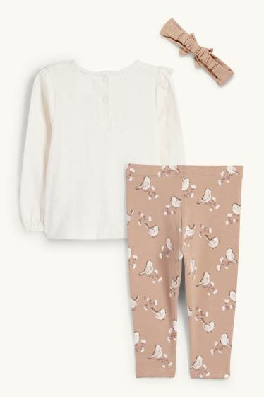 Baby Mädchen - Vögelchen - Baby-Outfit - 3 teilig - cremeweiss