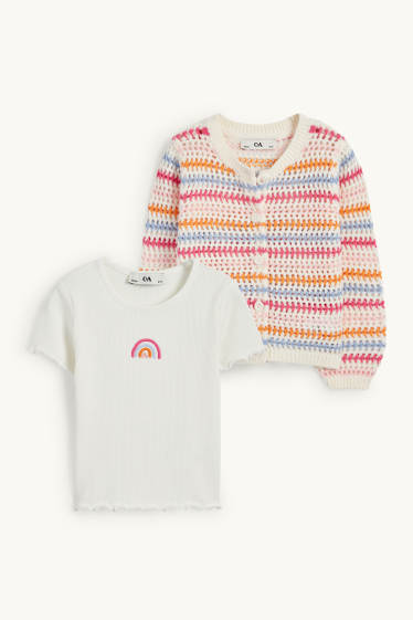 Copii - Fete - Curcubeu - set - tricou cu mânecă scurtă și cardigan tricotat - 2 piese - alb-crem