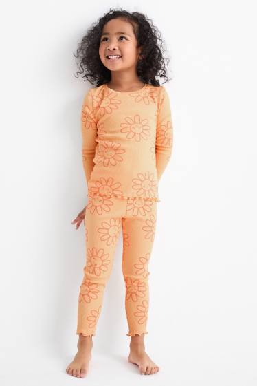 Nena - Flors - pijama - acanalat - 2 peces - taronja