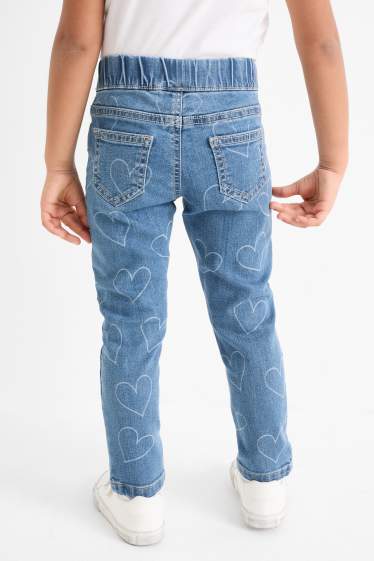 Děti - dívky - Motivy srdíček - džegíny - džíny - tmavomodré