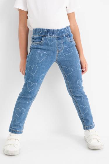 Děti - dívky - Motivy srdíček - džegíny - džíny - tmavomodré