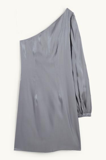 Women - One-shoulder dress - shiny - dark gray