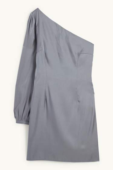 Women - One-shoulder dress - shiny - dark gray