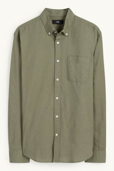 Hommes - Chemise - regular fit - col button-down - vert