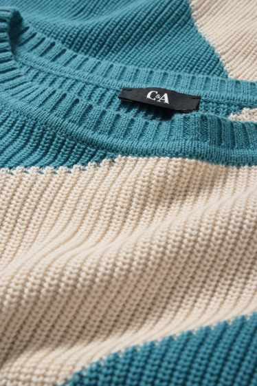 Women - Jumper - ribbed - striped - turquoise
