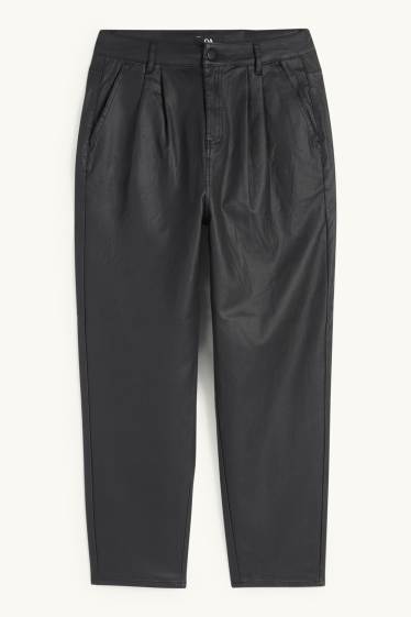 Dámské - Plátěné kalhoty - high waist - tapered fit - černá