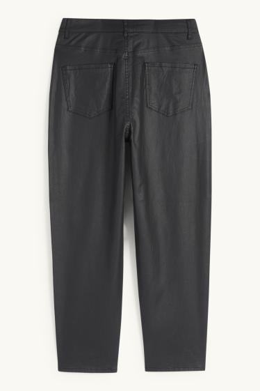 Dámské - Plátěné kalhoty - high waist - tapered fit - černá