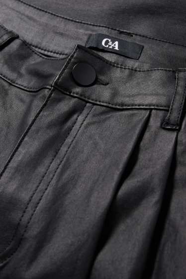 Dámské - Plátěné kalhoty - high waist - tapered fit - černá